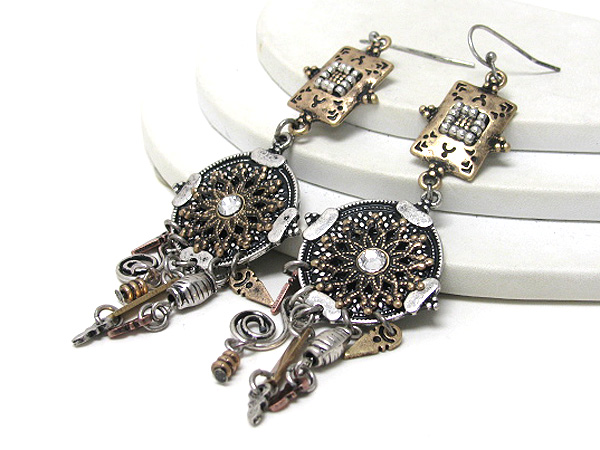 Antique style metal art drop earring