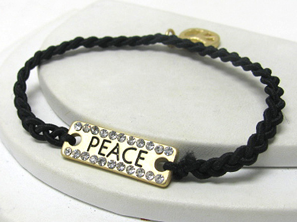 Crystal deco message metal plate and twisted cord friendship bracelet