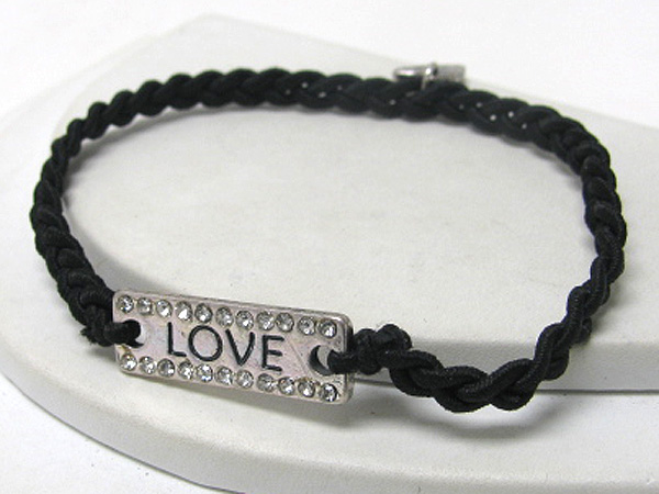 Crystal deco message metal plate and twisted cord friendship bracelet