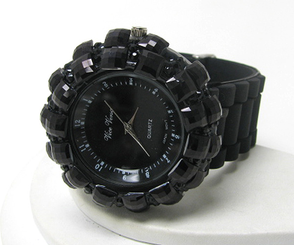 Square crystal face and rubber band watch