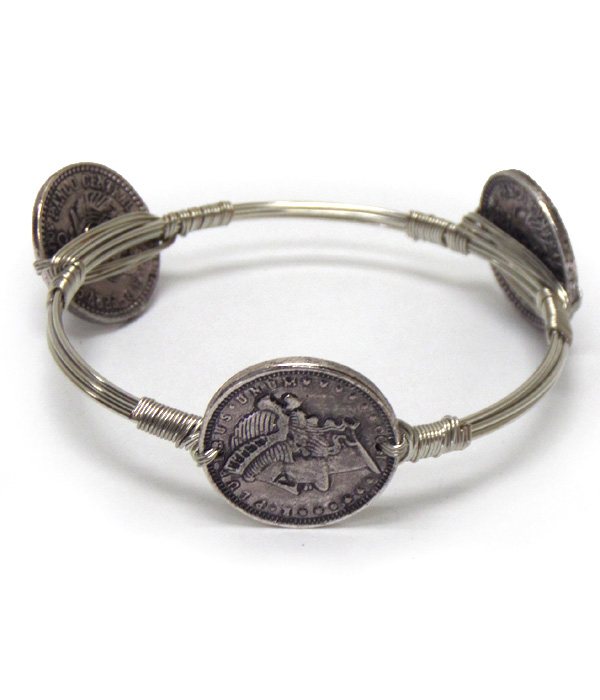 Coins metal wire bangle bracelet 