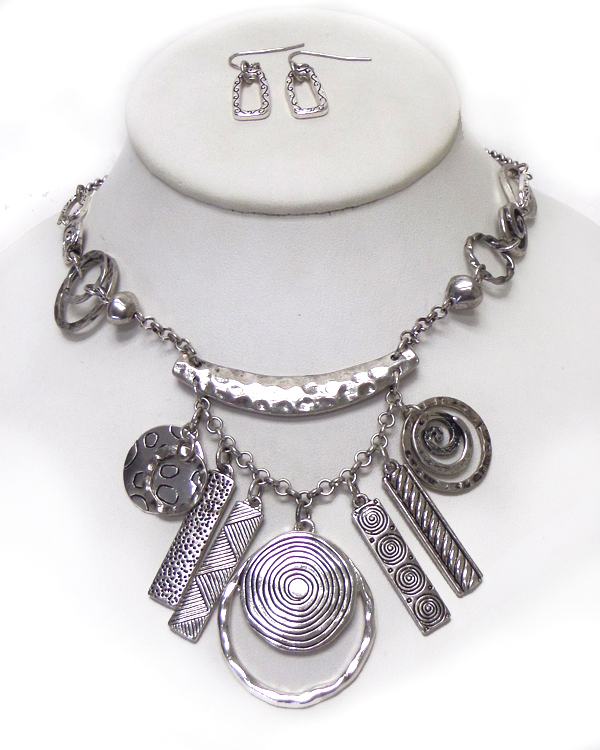 Multi dangling swirl charms metal necklace set