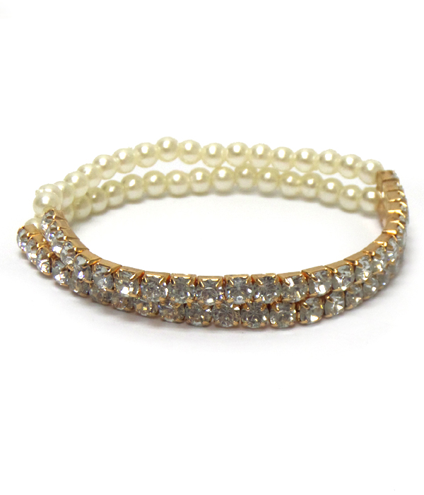 Set of two acrylic rhinestone with pearl bracelet 