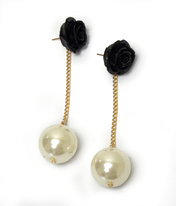 Rose flower and pearl back drop earrings