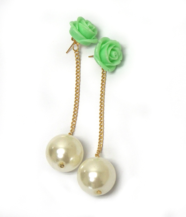 Rose flower and pearl back drop earrings