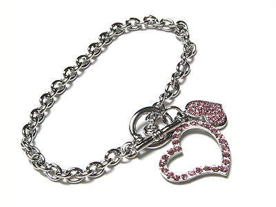 Double heart crystal toggle bracelet