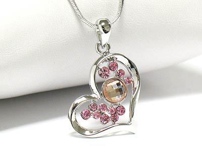 Crystal bubble inside heart necklace