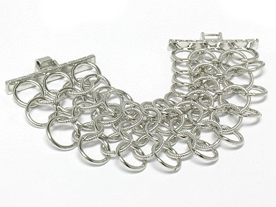 Three row multi metal hoop link bracelet