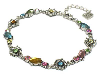 Austrian crystal flower link bracelet