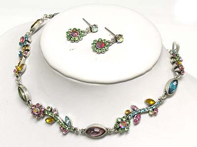 Austrian crystal flower theme neckalce and earring set