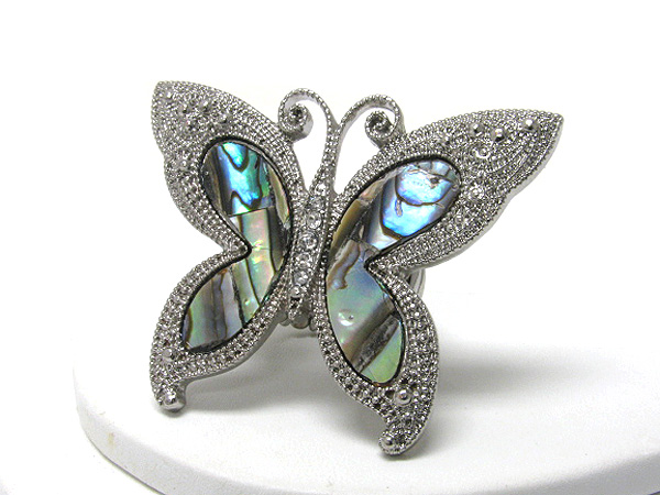 Abalone butterfly textured metal casting stretch ring