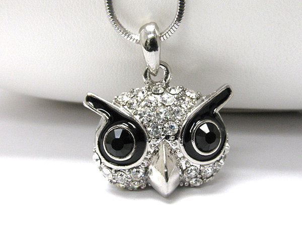 Made in korea whitegold plating crystal stud  owl pendant necklace