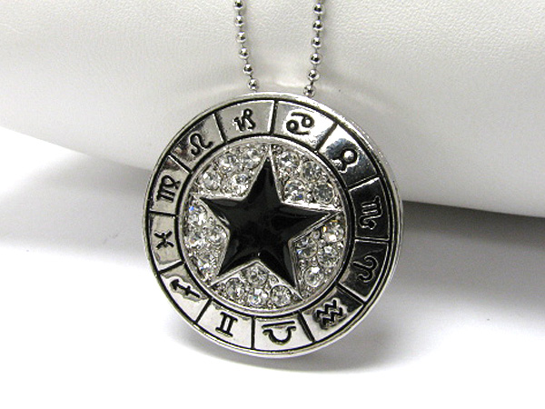 Made in korea whitegold plating crystal stud zodiac theme pendant necklace