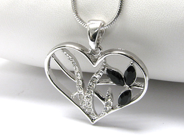 Made in korea whitegold plating crystal stud heart pendant necklace