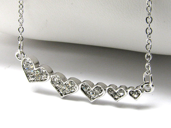 Made in korea whitegold plating crystal stud gradual heart link necklace