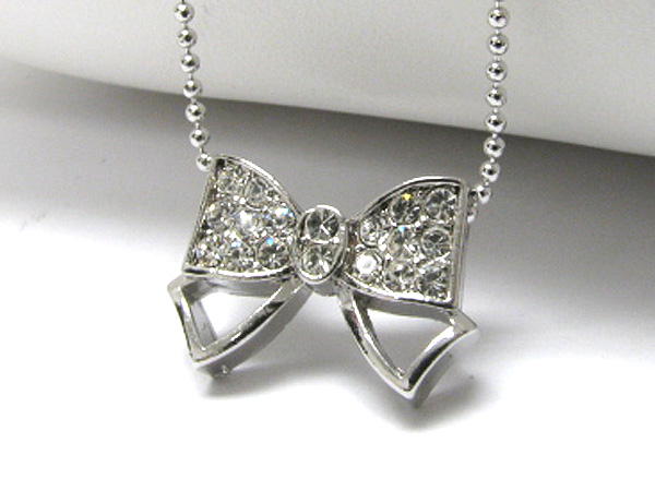 Made in korea whitegold plating crystal stud ribbon pendant necklace