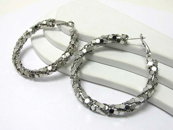 Tiny metal disk link hoop earring - hoops