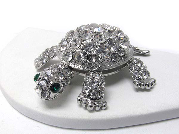 Crystal stud turtle brooch