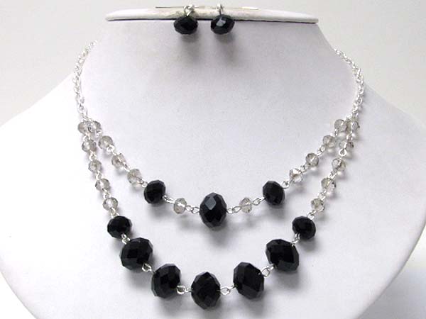 Two row facet glass beads necklace earring set