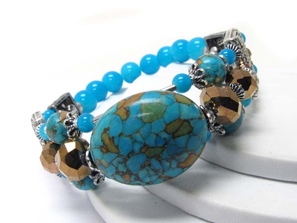 Natural stone and mixed beads stretch bracelet