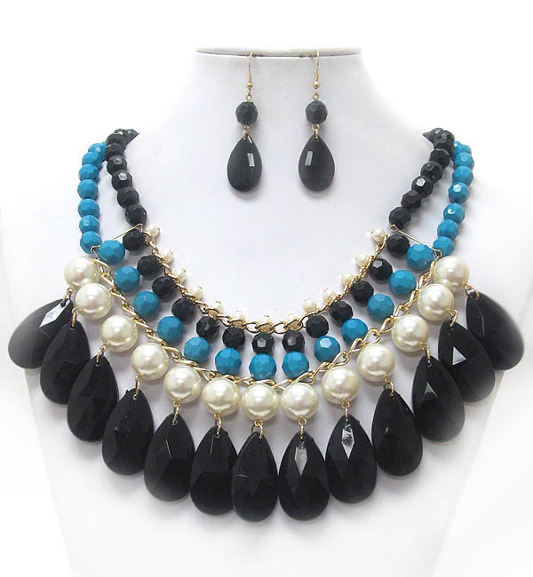 Multi pearl and teardrop statement necklace earring set