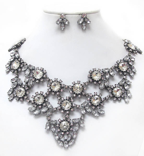 Luxury line multi crystal deco boutique style party necklace earring set