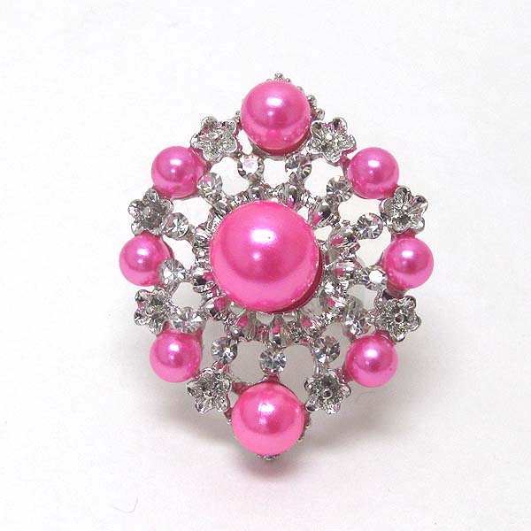 Crystal and pearl adjustable ring