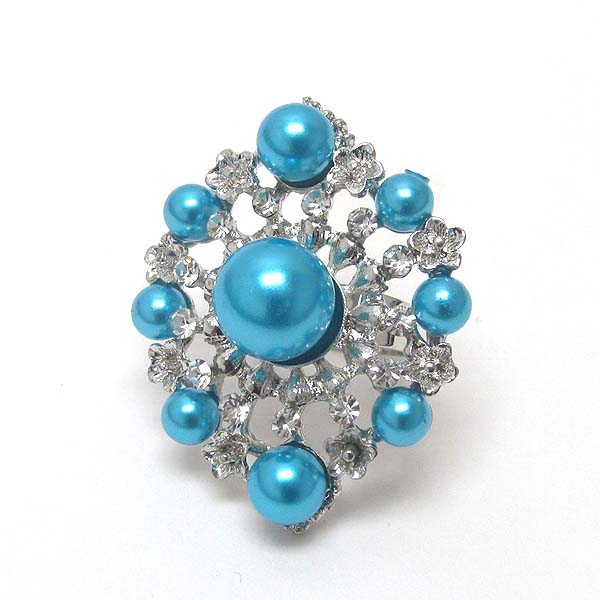 Crystal and pearl adjustable ring