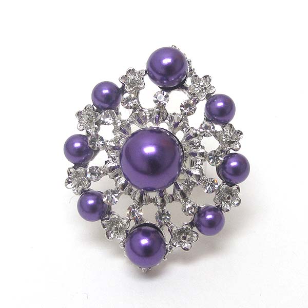 Crystal and pearl adjustable ring