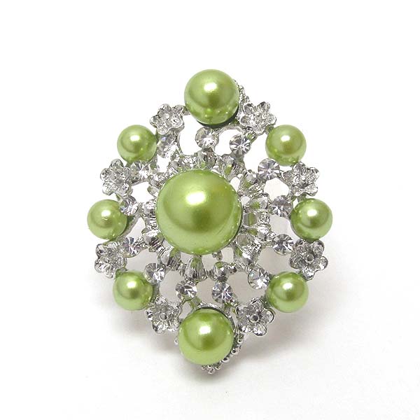 Crystal and pearl adjustable ring