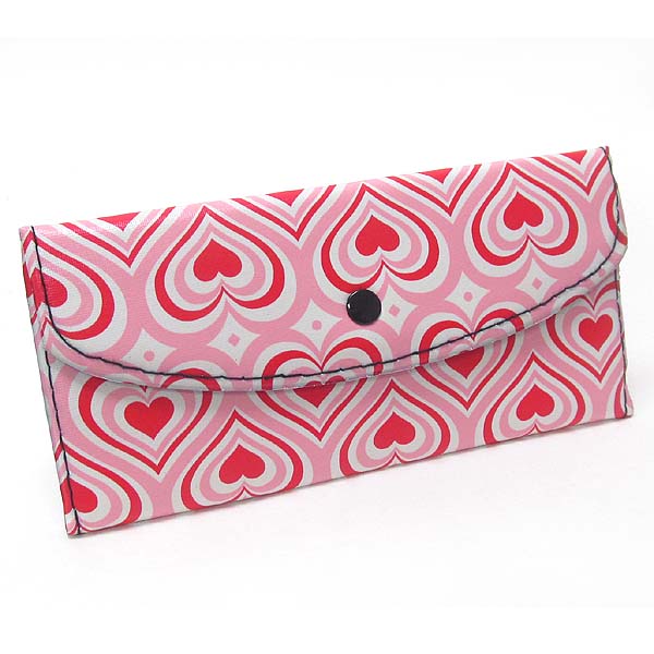 Heart print snap button wallet