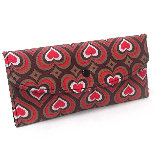 Heart print snap button wallet