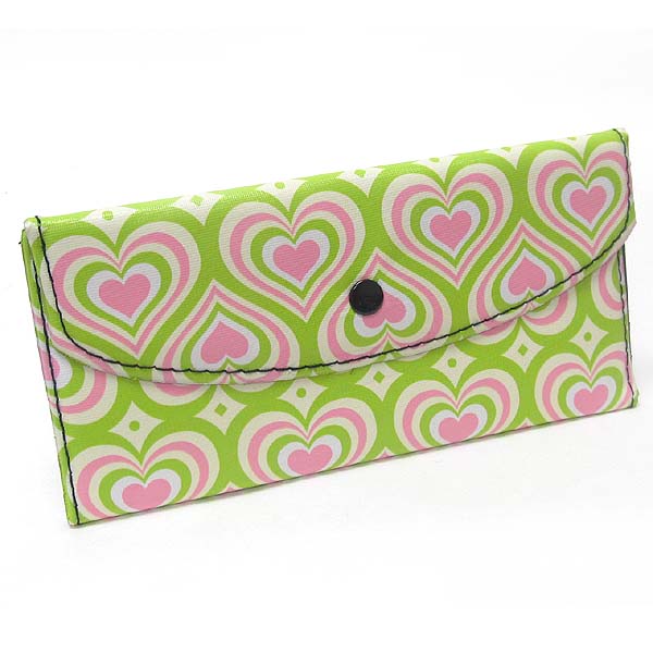 Heart print snap button wallet