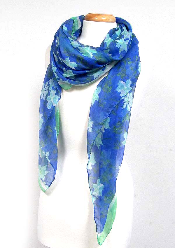 Multi leaves print scarf