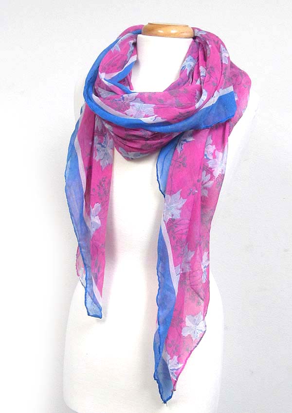 Multi leaves print scarf