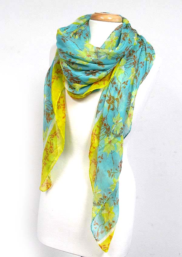 Multi leaves print scarf