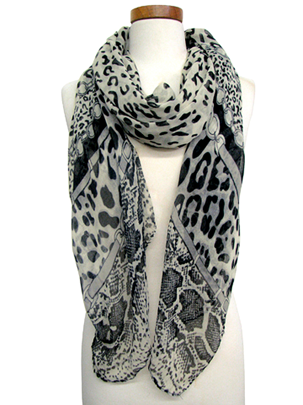 100% polyester multi animal and belt scarf