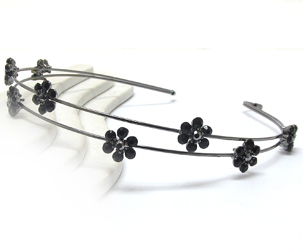 Multi crystal flowers on accent metal headband