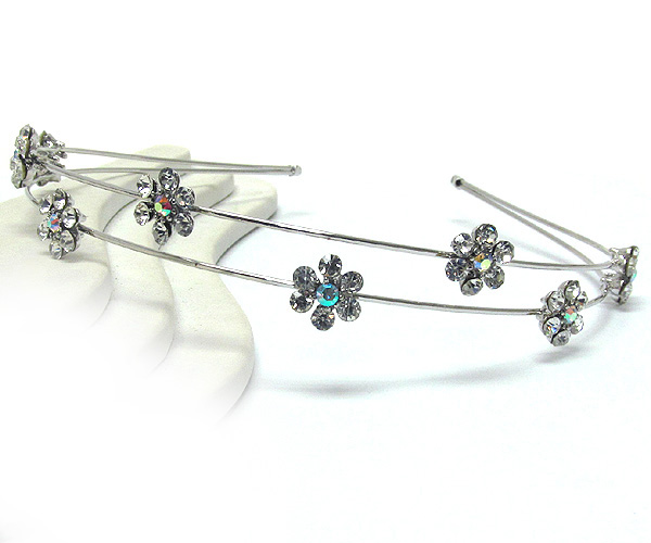 Multi crystal flowers on accent metal headband