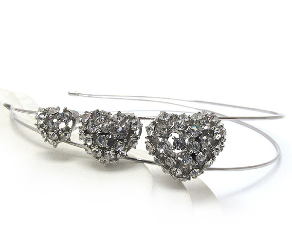 Three mix size crystal hearts on accent metal headband