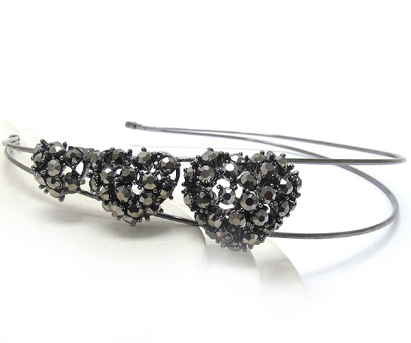 Three mix size crystal hearts on accent metal headband