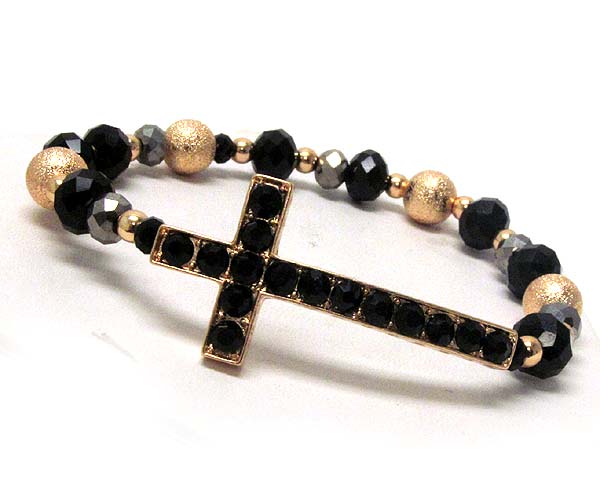 Crystal metal cross with multi sandy metal balls and  crystal glass on stretch barcelet