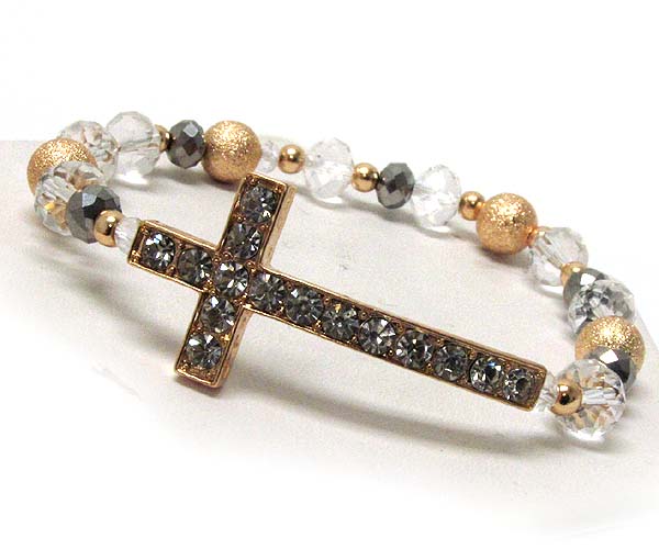 Crystal metal cross with multi sandy metal balls and  crystal glass on stretch barcelet