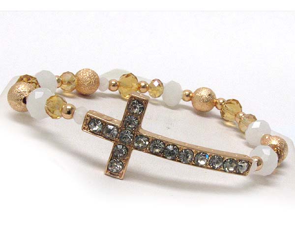 Crystal metal cross with multi sandy metal balls and  crystal glass on stretch barcelet