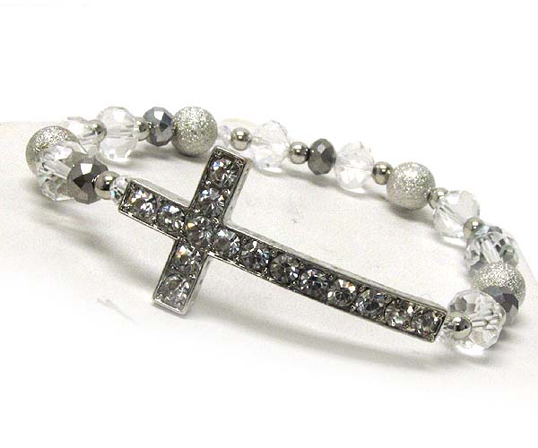 Crystal metal cross with multi sandy metal balls and  crystal glass on stretch barcelet