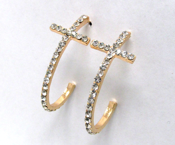 Crystal metal cross hoop earring - hoops