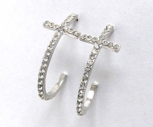 Crystal metal cross hoop earring - hoops