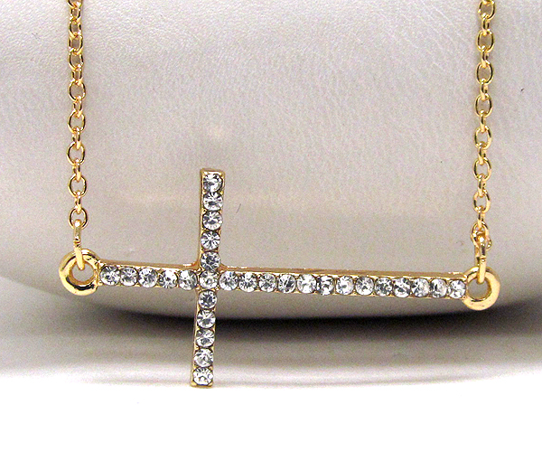 Crystal metal cross drop chain necklace