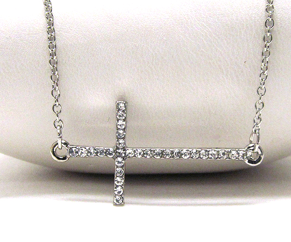 Crystal metal cross drop chain necklace