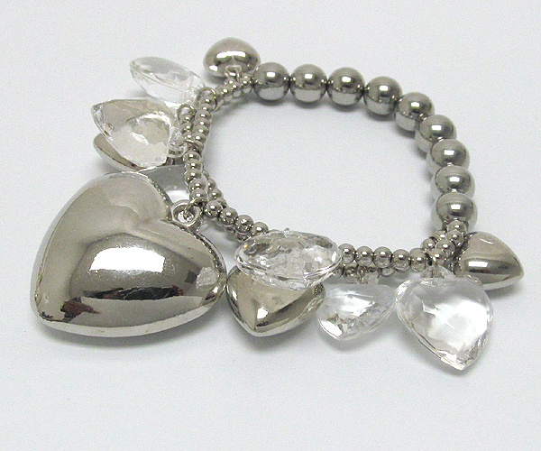 Multi metal and acryl charm  heart strech bracelet -valentine